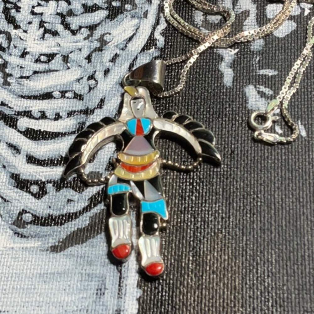 Another Sterling Silver Eagle Dancer with Inlay and Sterling Silver Chain